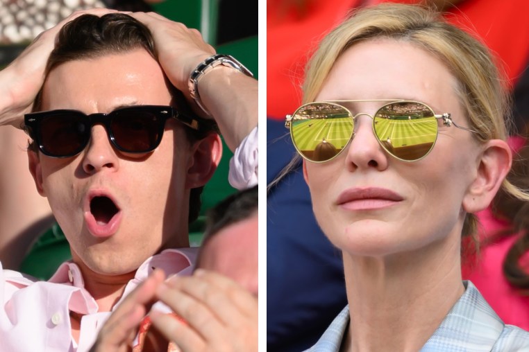 Tom Holland, Cate Blanchett, and Glen Powell at Wimbledon in July. 