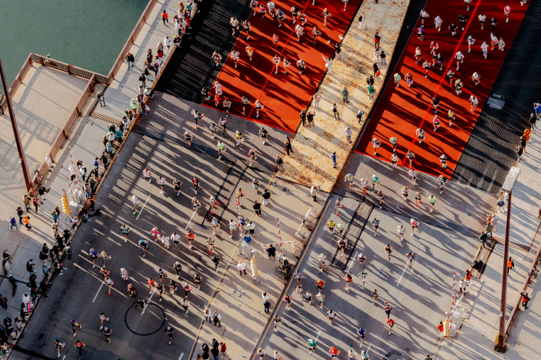 Participants run the Chicago Marathon on Oct. 12, 2025.