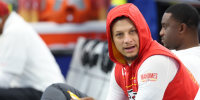 Nov 27, 2025; Arlington, Texas, USA; Kansas City Chiefs quarterback Patrick Mahomes (15) sits on the bench prior to the game against the Dallas Cowboys at AT&amp;T Stadium. Mandatory Credit: Kevin Jairaj-Imagn Images